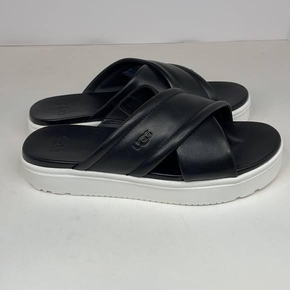 New Women’s UGG Black Zayne Crossband Platform Leather Slide Ons Size 9 - Picture 5 of 12